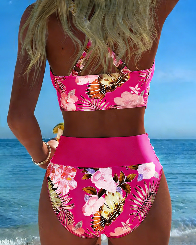 Bini - Bikiny s kontrastným kvetinovým vzorom a rozparkom