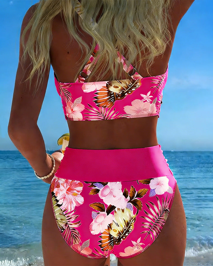 Bini - Bikiny s kontrastným kvetinovým vzorom a rozparkom