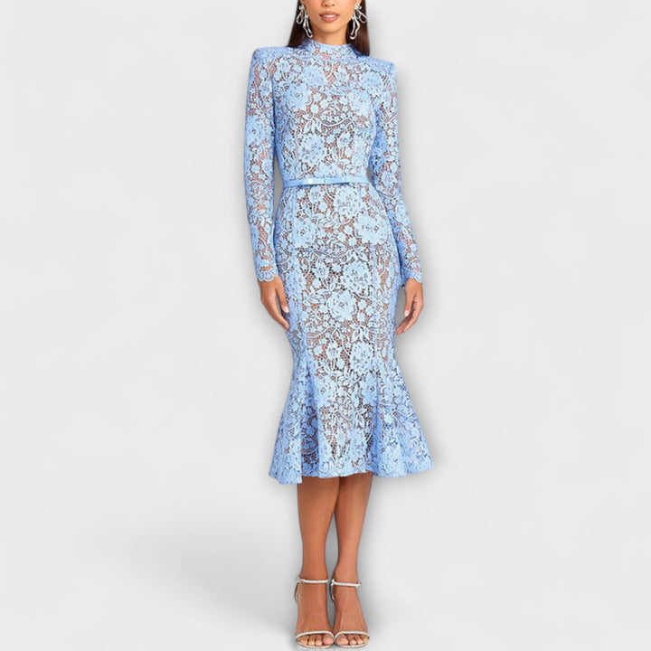 Freya - Elegantné Midi Oblečenie z Kvetinovej Čipky