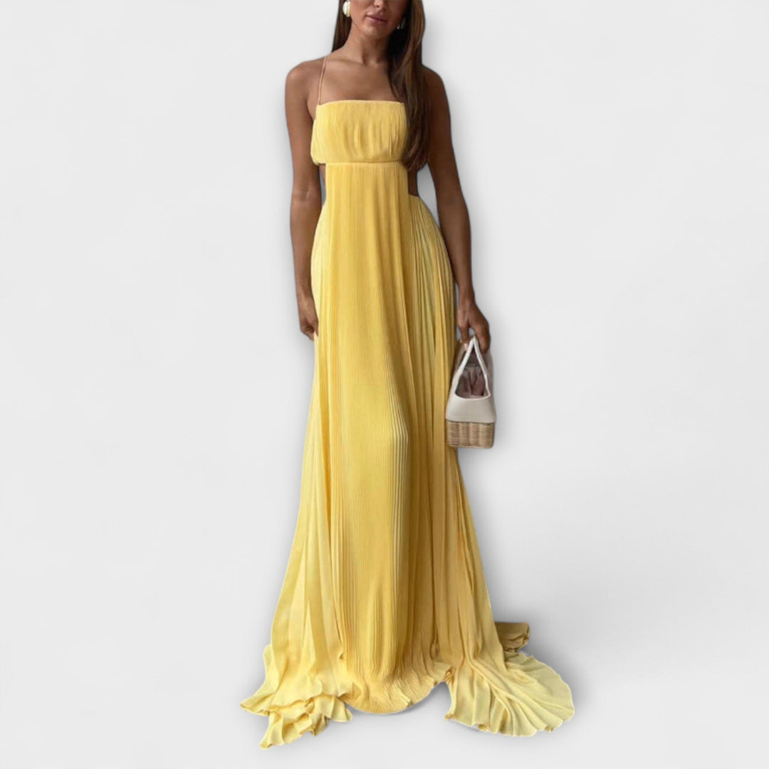 Mireille - Elegantné Maxi Šaty s Plisovaním a Výrezmi