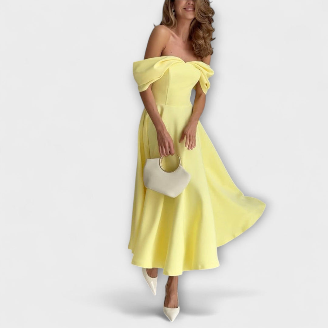 Romy - Chic off-the-shoulder maxi šaty s drapovaním