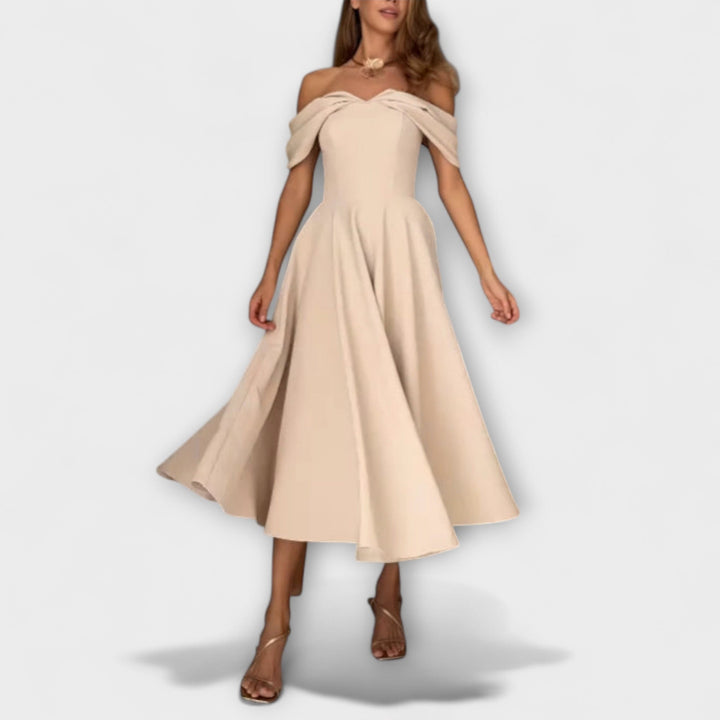 Romy - Chic off-the-shoulder maxi šaty s drapovaním