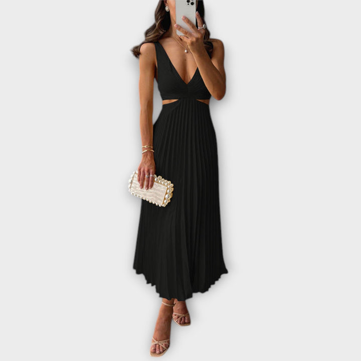 Elegantné midi večerné šaty s plisovaním