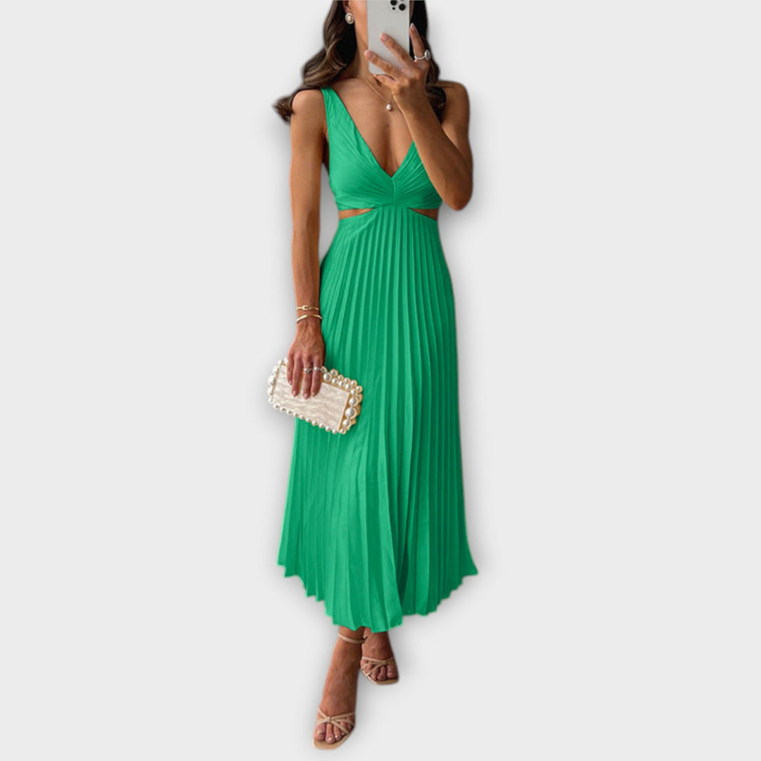 Elegantné midi večerné šaty s plisovaním