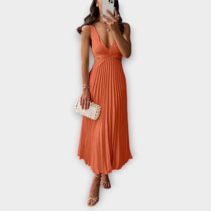 Elegantné midi večerné šaty s plisovaním