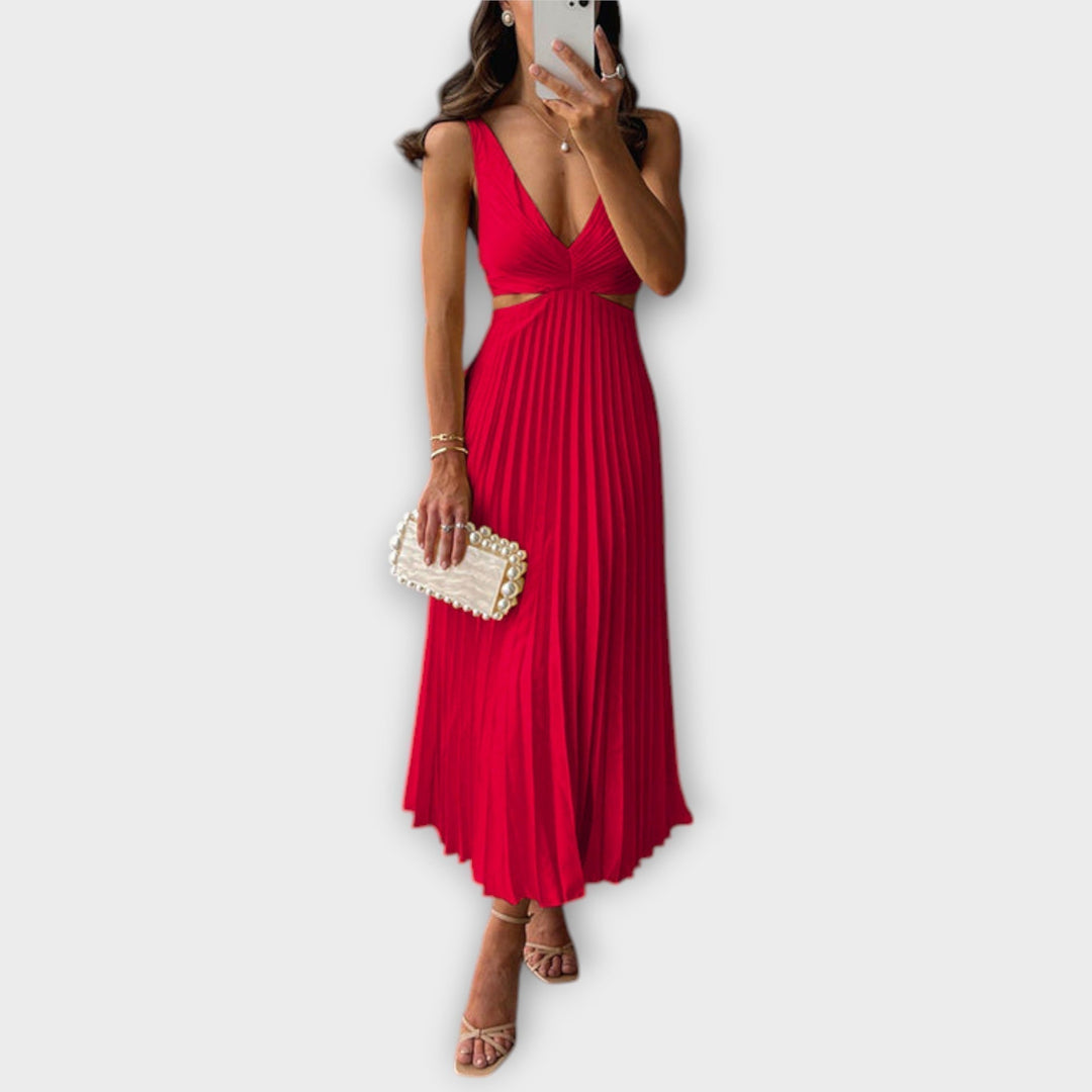 Elegantné midi večerné šaty s plisovaním