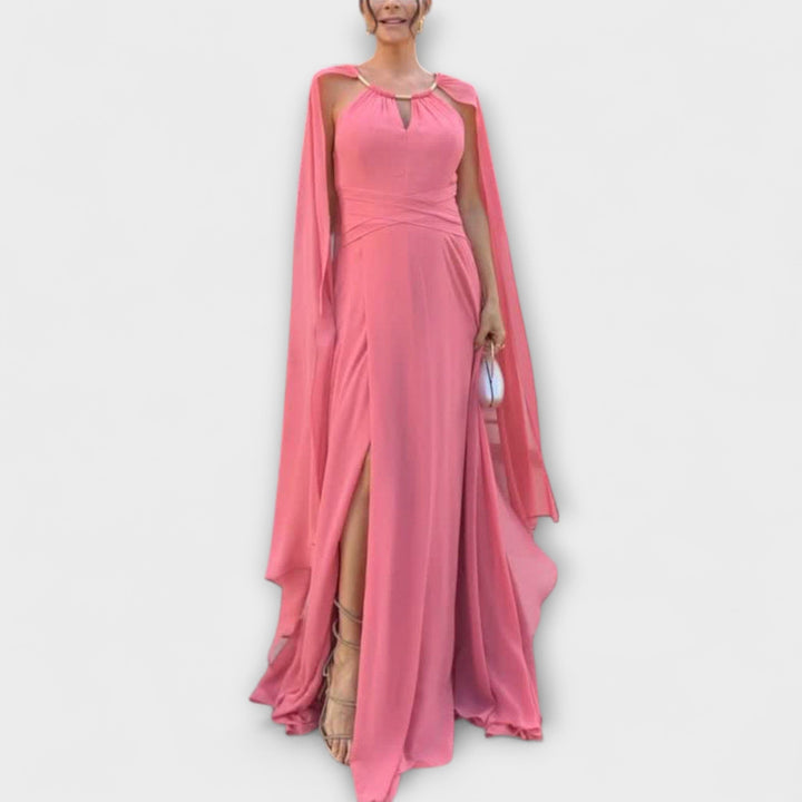 Mabel - Elegantné maxi šaty s plášťom a vysokým rozparkom