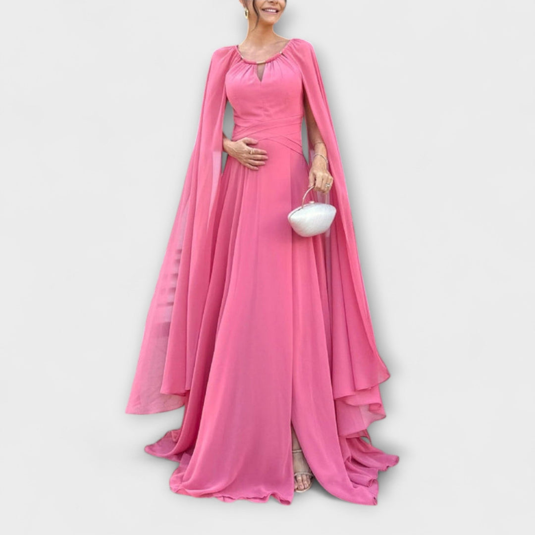 Mabel - Elegantné maxi šaty s plášťom a vysokým rozparkom
