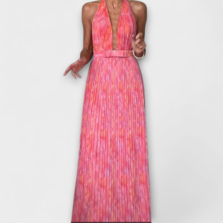 Seraphina - Elegantné Maxi Oblečenie s Halter Golierom a V Výrezom