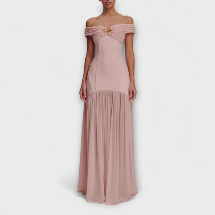 Maelie - Elegantná bezramenná bodycon maxi šaty s kvetinovými ozdobami