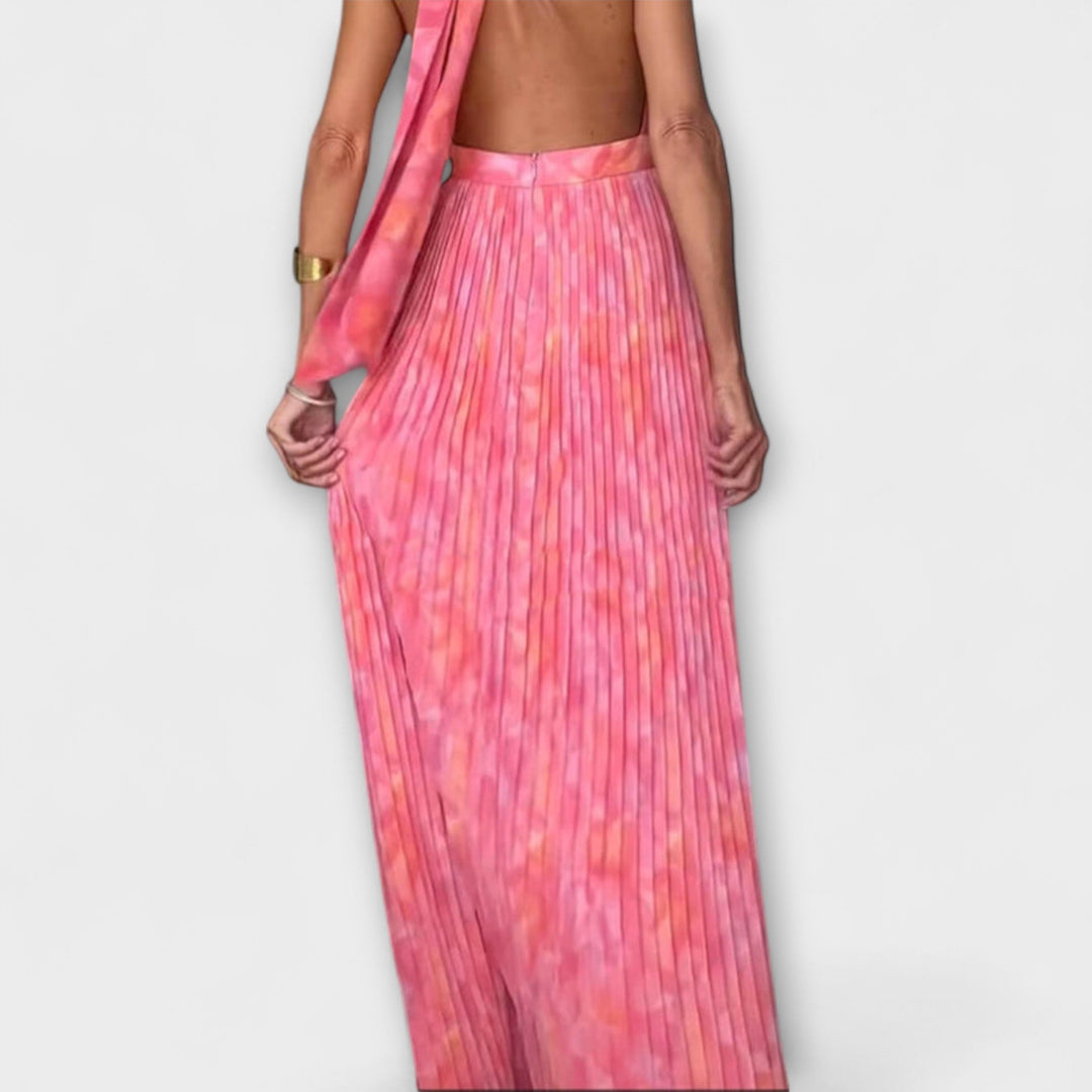Seraphina - Elegantné Maxi Oblečenie s Halter Golierom a V Výrezom