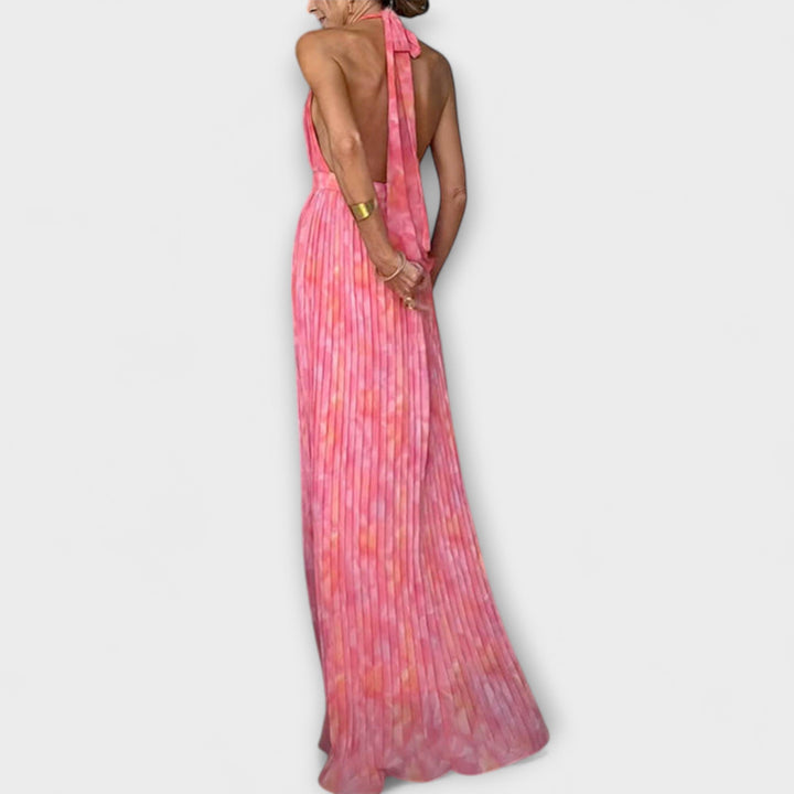 Seraphina - Elegantné Maxi Oblečenie s Halter Golierom a V Výrezom