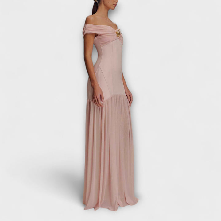 Maelie - Elegantná bezramenná bodycon maxi šaty s kvetinovými ozdobami