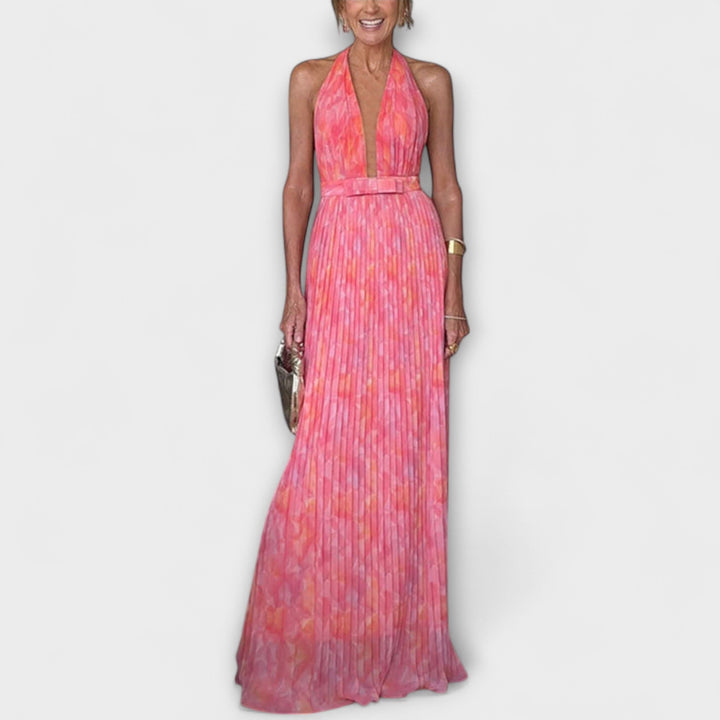 Seraphina - Elegantné Maxi Oblečenie s Halter Golierom a V Výrezom