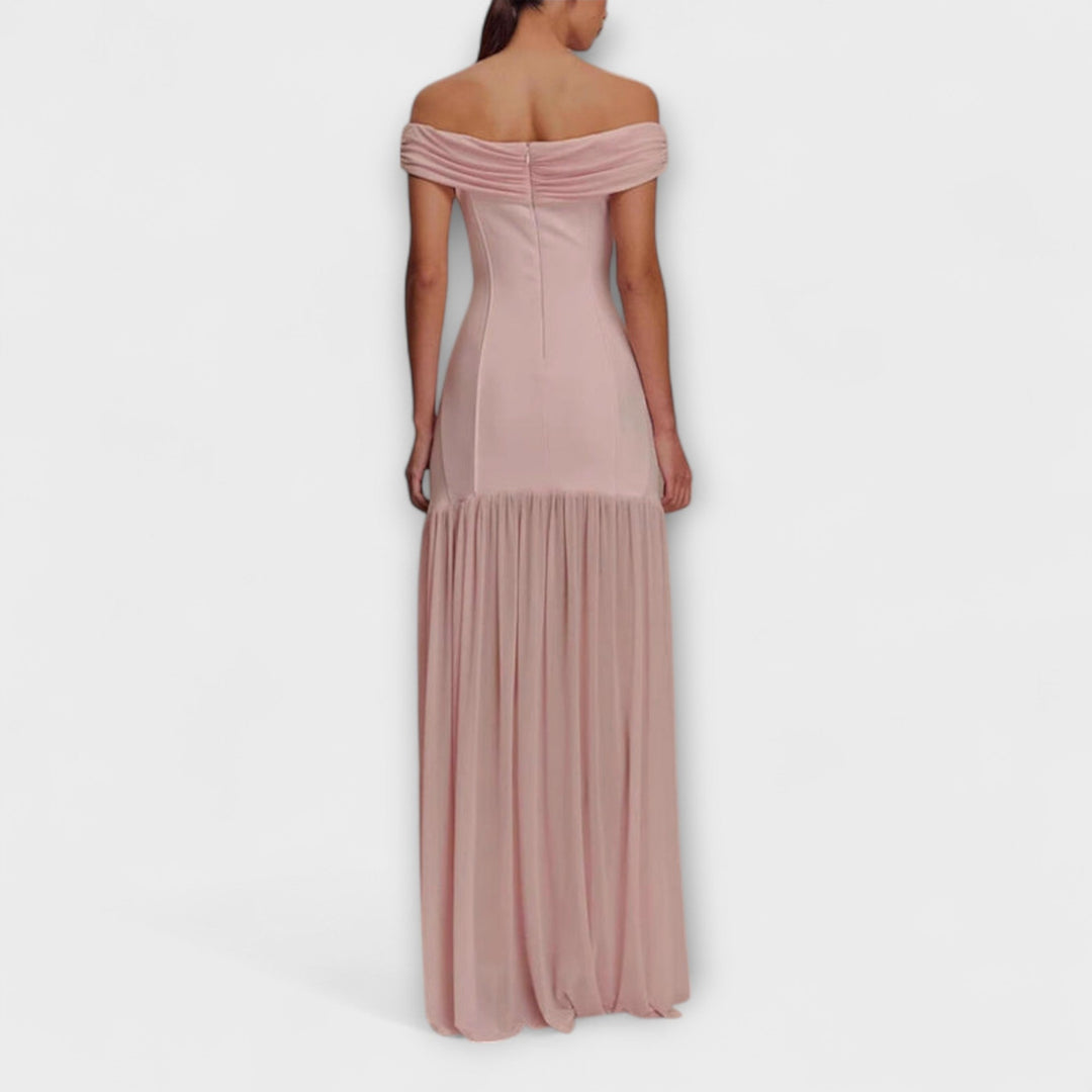 Maelie - Elegantná bezramenná bodycon maxi šaty s kvetinovými ozdobami