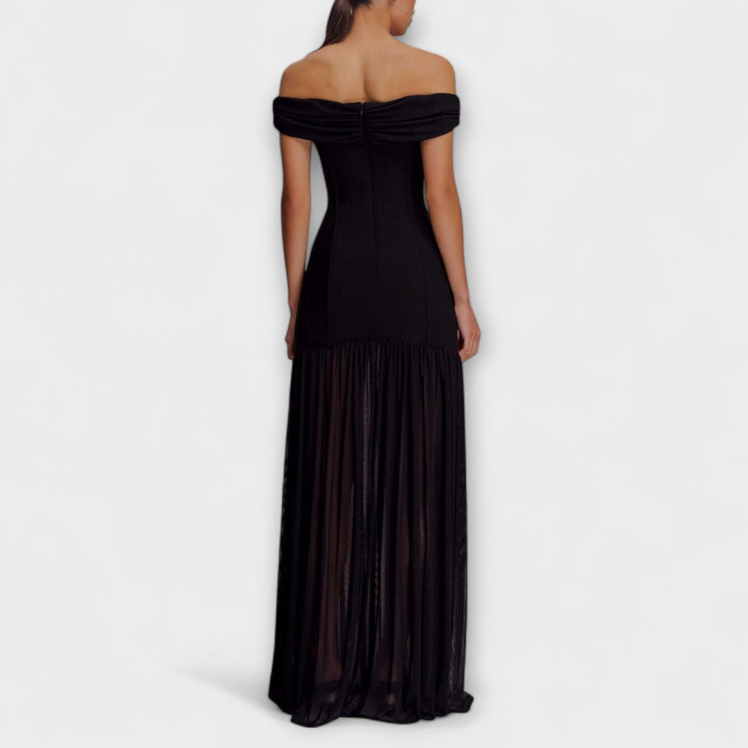 Maelie - Elegantná bezramenná bodycon maxi šaty s kvetinovými ozdobami