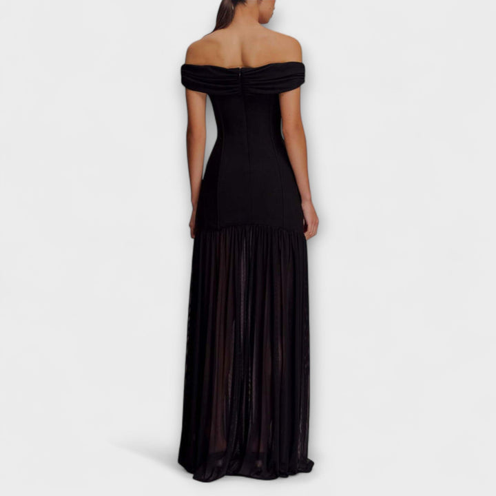 Maelie - Elegantná bezramenná bodycon maxi šaty s kvetinovými ozdobami