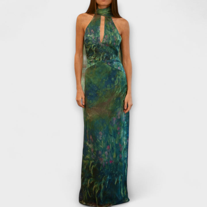Maisie - Monet Iris Print Maxi šaty