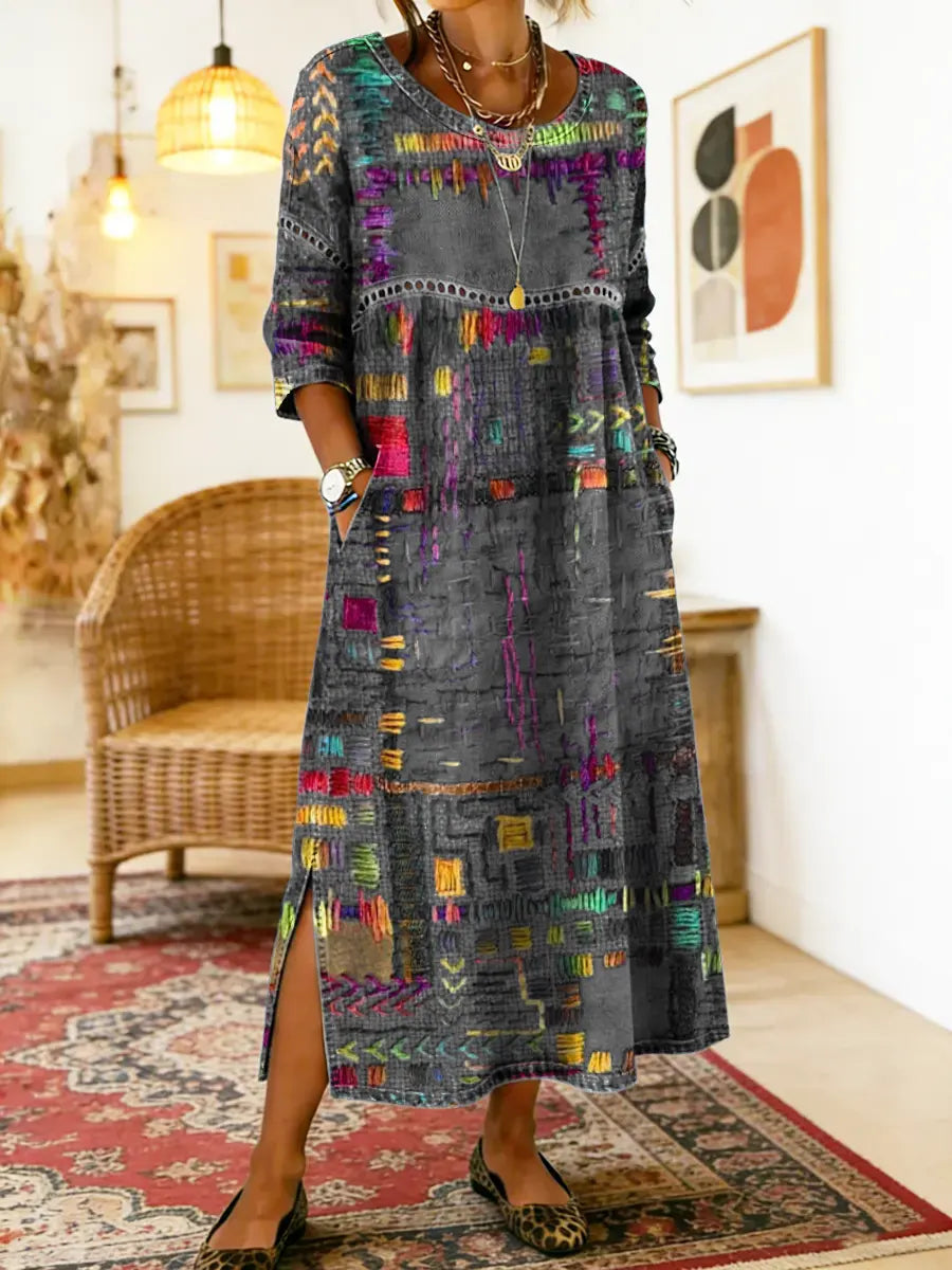 Vilma | Džínová sukňa s etnickým patchwork vzorom