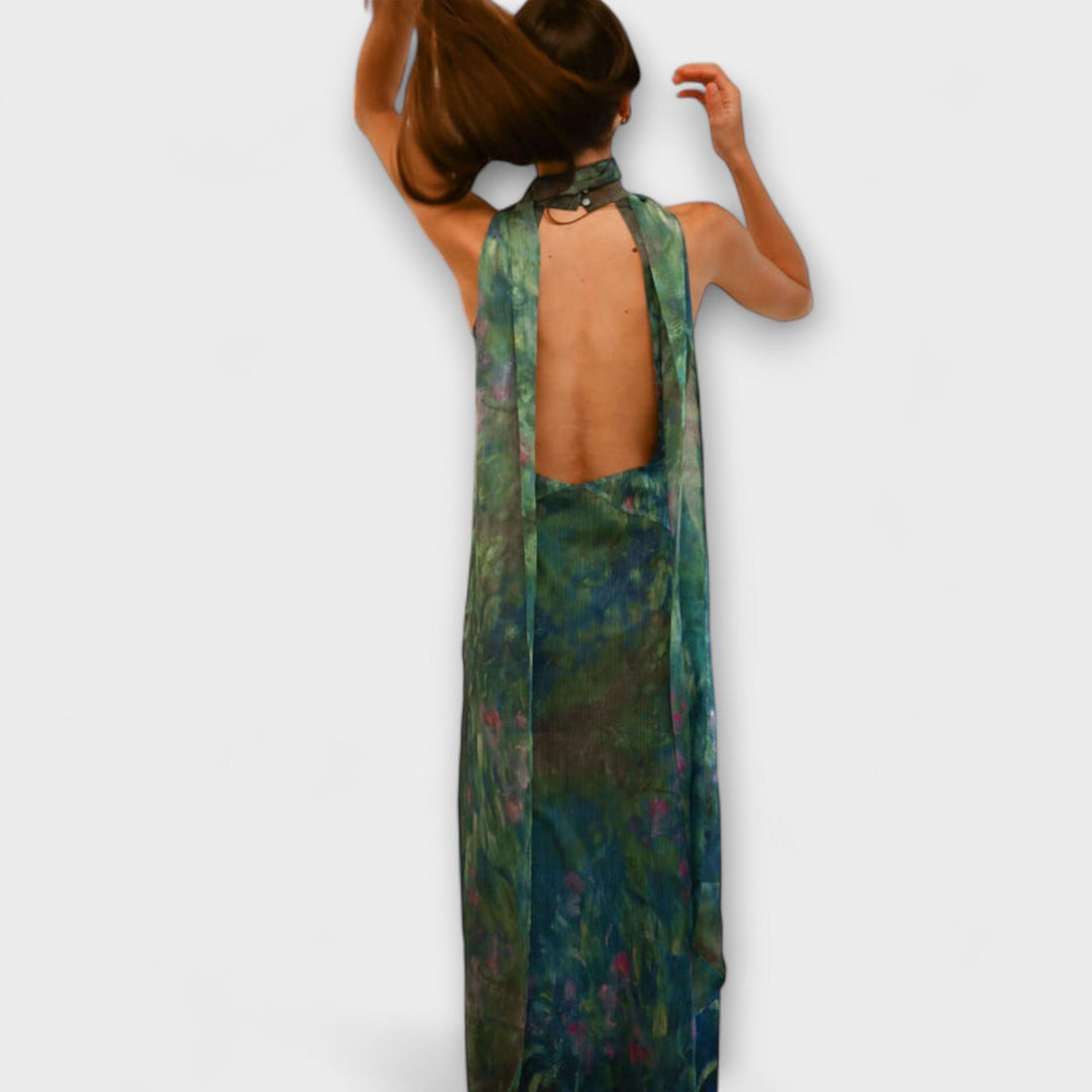 Maisie - Monet Iris Print Maxi šaty