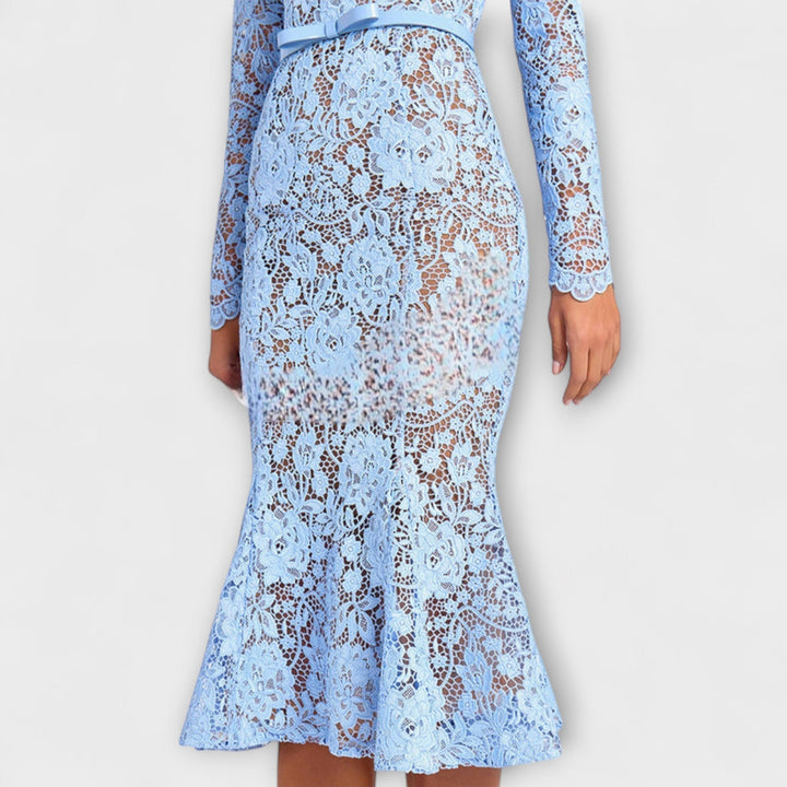 Freya - Elegantné Midi Oblečenie z Kvetinovej Čipky