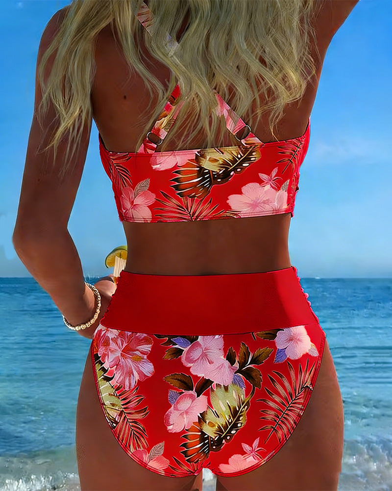 Bini - Bikiny s kontrastným kvetinovým vzorom a rozparkom