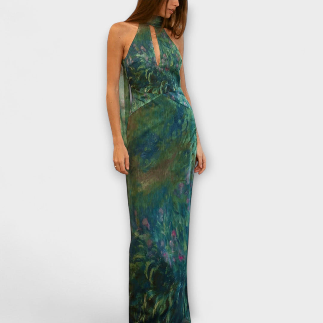 Maisie - Monet Iris Print Maxi šaty