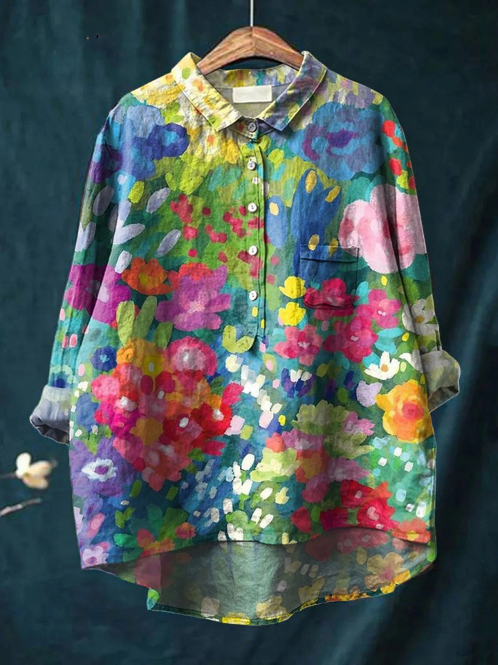 Rebecca | Dámska vintage krásna kvetinová umelecká potlač voľný top