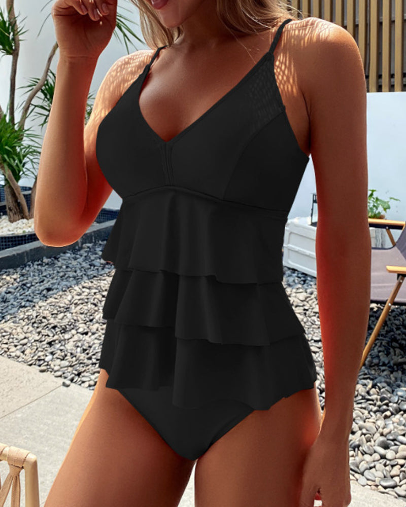 Lia – Jednofarebný plavkový kostým s elegantnými volánmi
