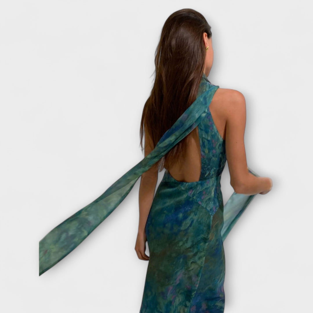 Maisie - Monet Iris Print Maxi šaty