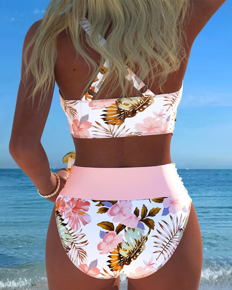 Bini - Bikiny s kontrastným kvetinovým vzorom a rozparkom