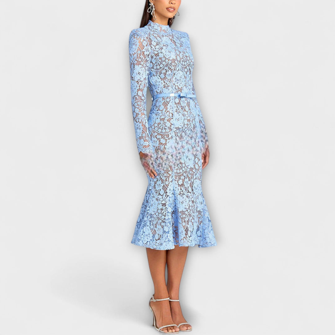 Freya - Elegantné Midi Oblečenie z Kvetinovej Čipky
