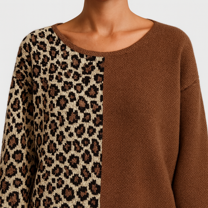 Marina - Ležérny pulover s leopardím vzorom