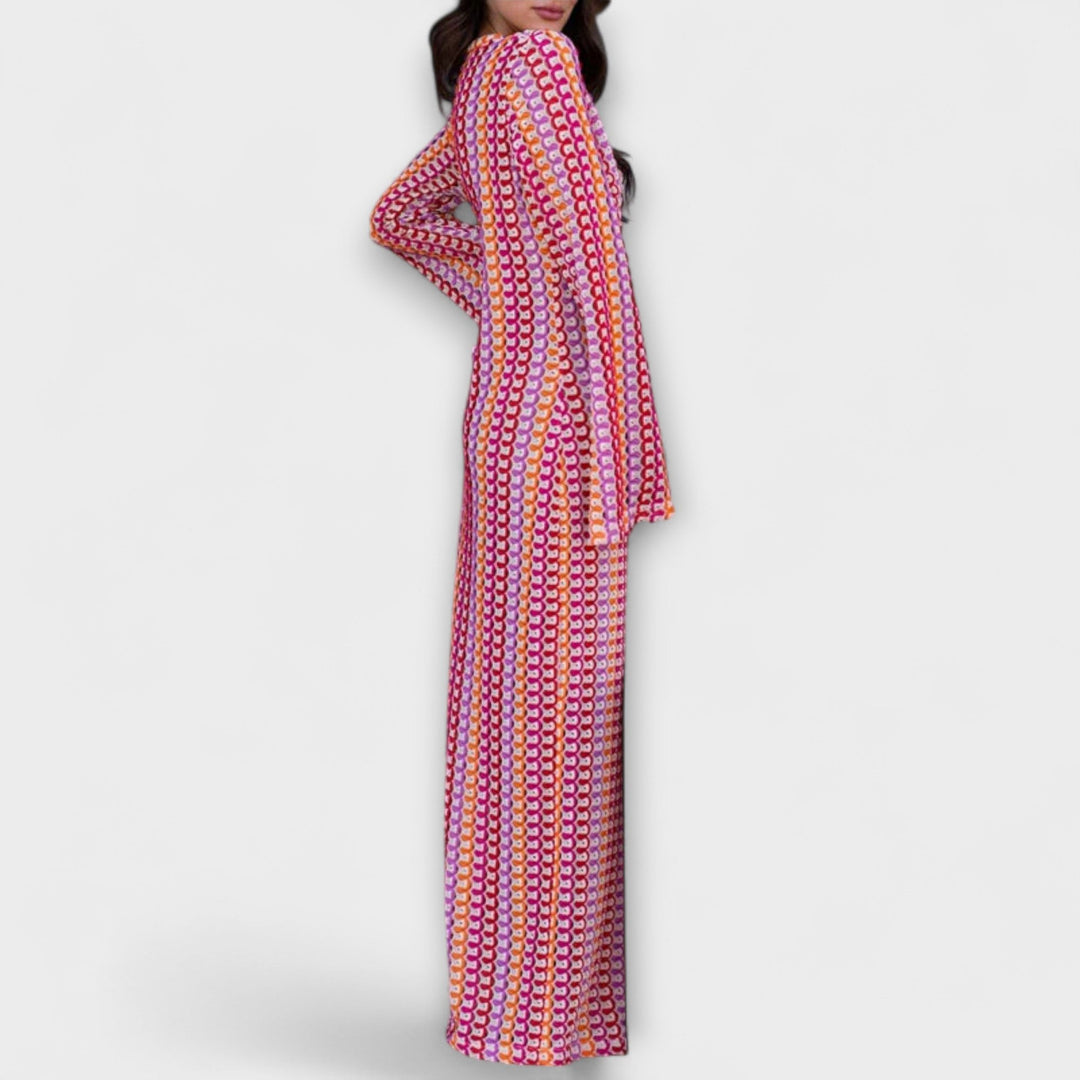 Elina – Maxi šaty s V-výstrihom a dovolenkovým nádychom