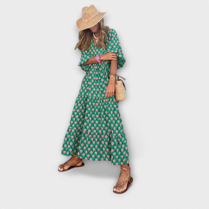 Elegantné geometrické maxi šaty