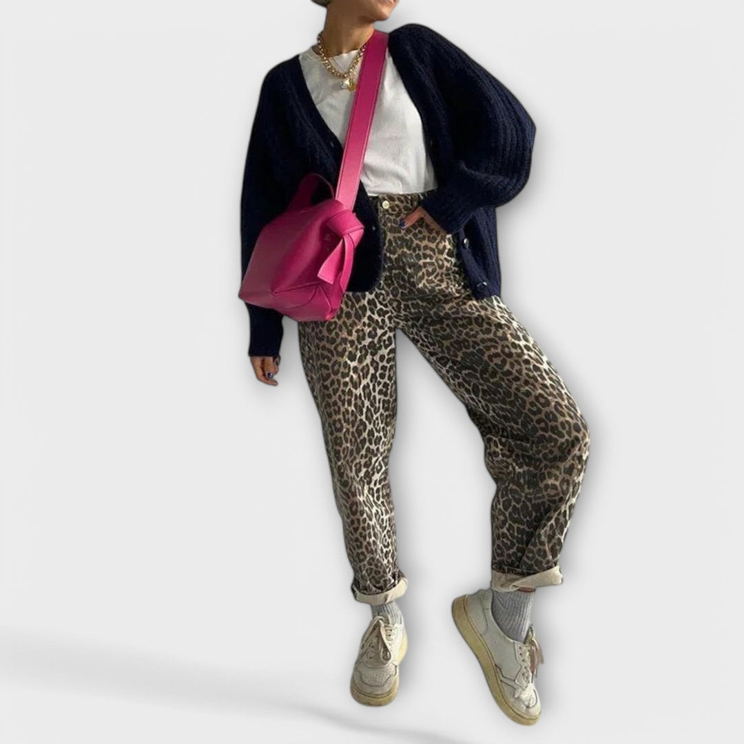 Chandra - Vintage džínsy s leopardím vzorom