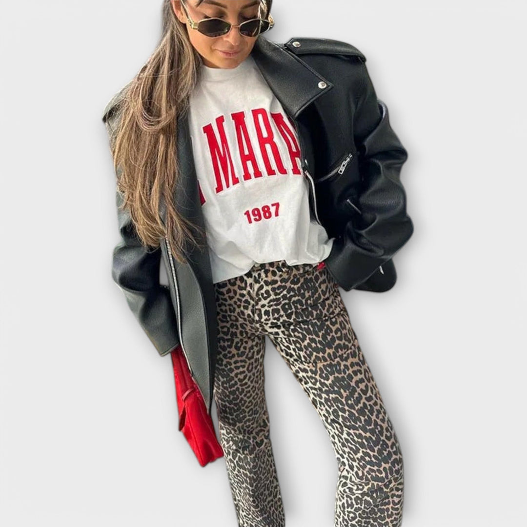 Chandra - Vintage džínsy s leopardím vzorom