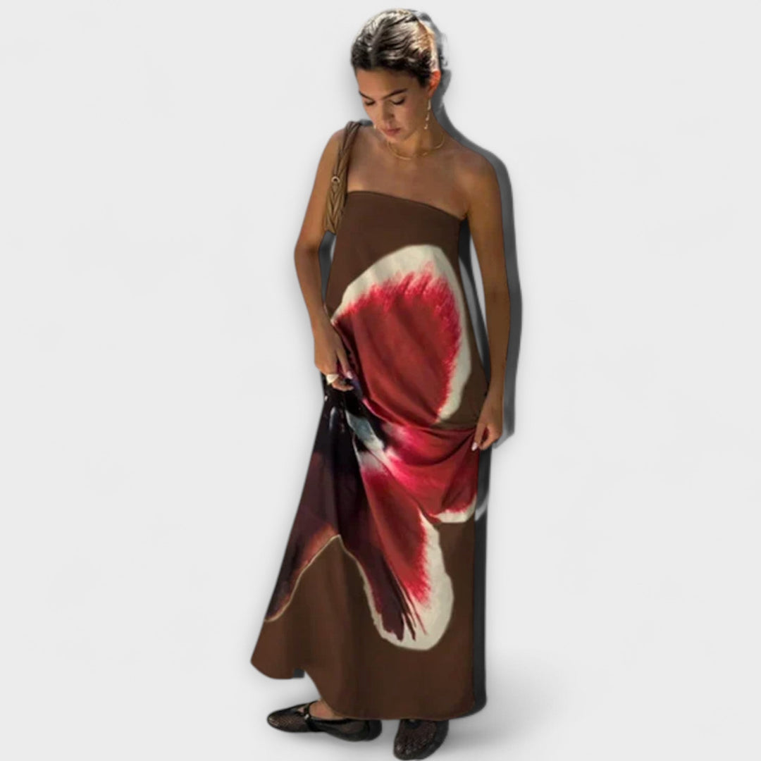 Šik off-shoulder bezramenné maxi šaty