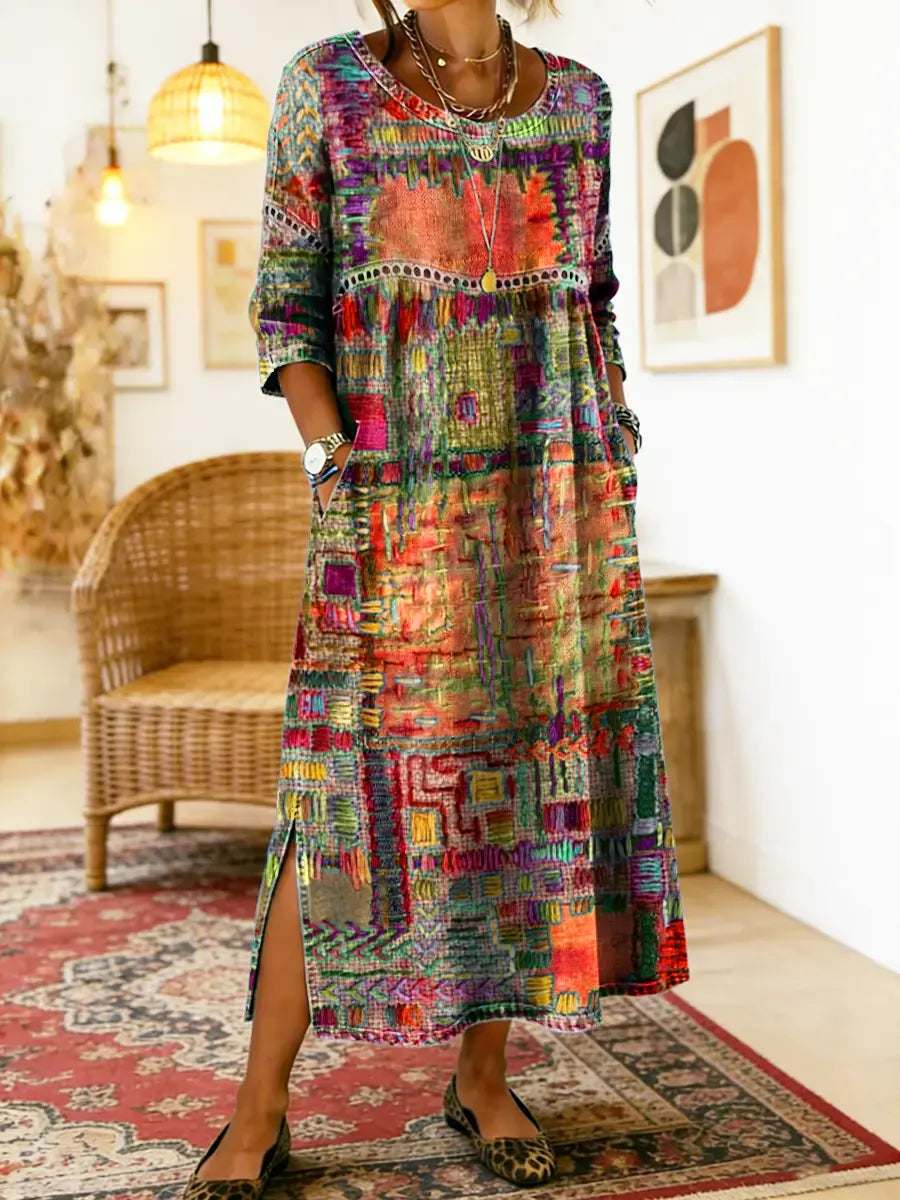 Vilma | Džínová sukňa s etnickým patchwork vzorom
