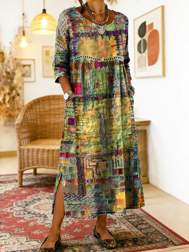 Vilma | Džínová sukňa s etnickým patchwork vzorom