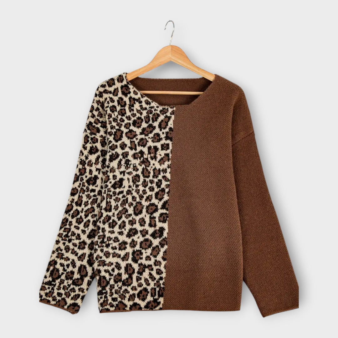 Marina - Ležérny pulover s leopardím vzorom
