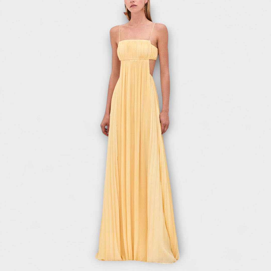 Mireille - Elegantné Maxi Šaty s Plisovaním a Výrezmi