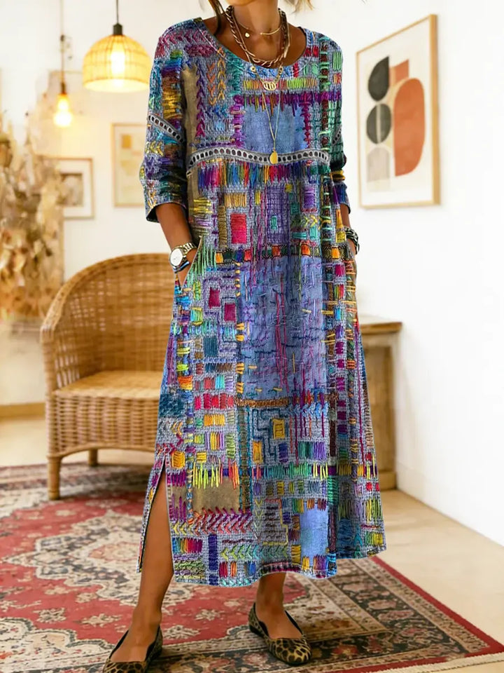 Vilma | Džínová sukňa s etnickým patchwork vzorom