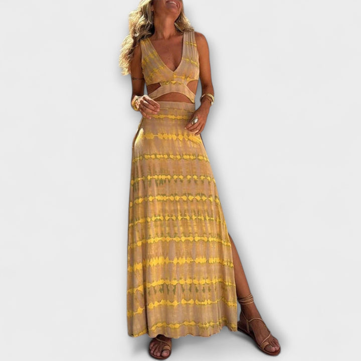 Ella - Eleanor Tie-Dye Strihané Šaty s Rozparkom