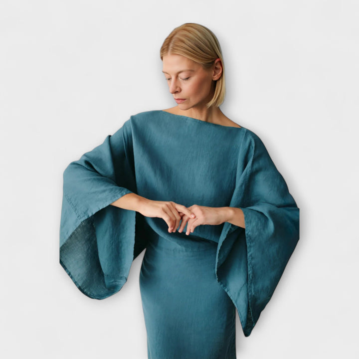 Dana - Kimono šaty vyrobené z ľanu a bavlny